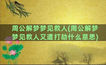 周公解梦梦见救人(周公解梦梦见救人又遭打劫什么意思)