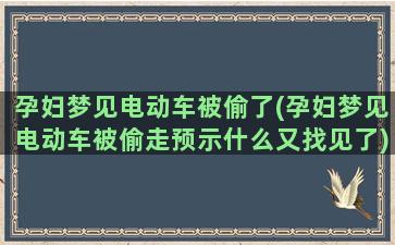 孕妇梦见电动车被偷了(孕妇梦见电动车被偷走预示什么又找见了)