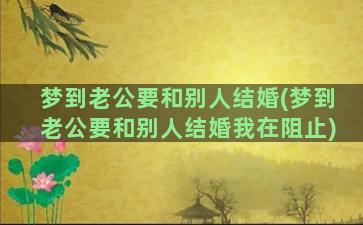 梦到老公要和别人结婚(梦到老公要和别人结婚我在阻止)