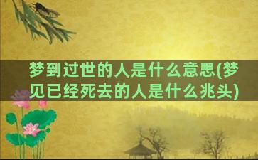 梦到过世的人是什么意思(梦见已经死去的人是什么兆头)