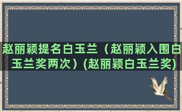 赵丽颖提名白玉兰（赵丽颖入围白玉兰奖两次）(赵丽颖白玉兰奖)