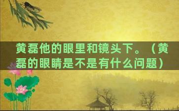 黄磊他的眼里和镜头下。（黄磊的眼睛是不是有什么问题）